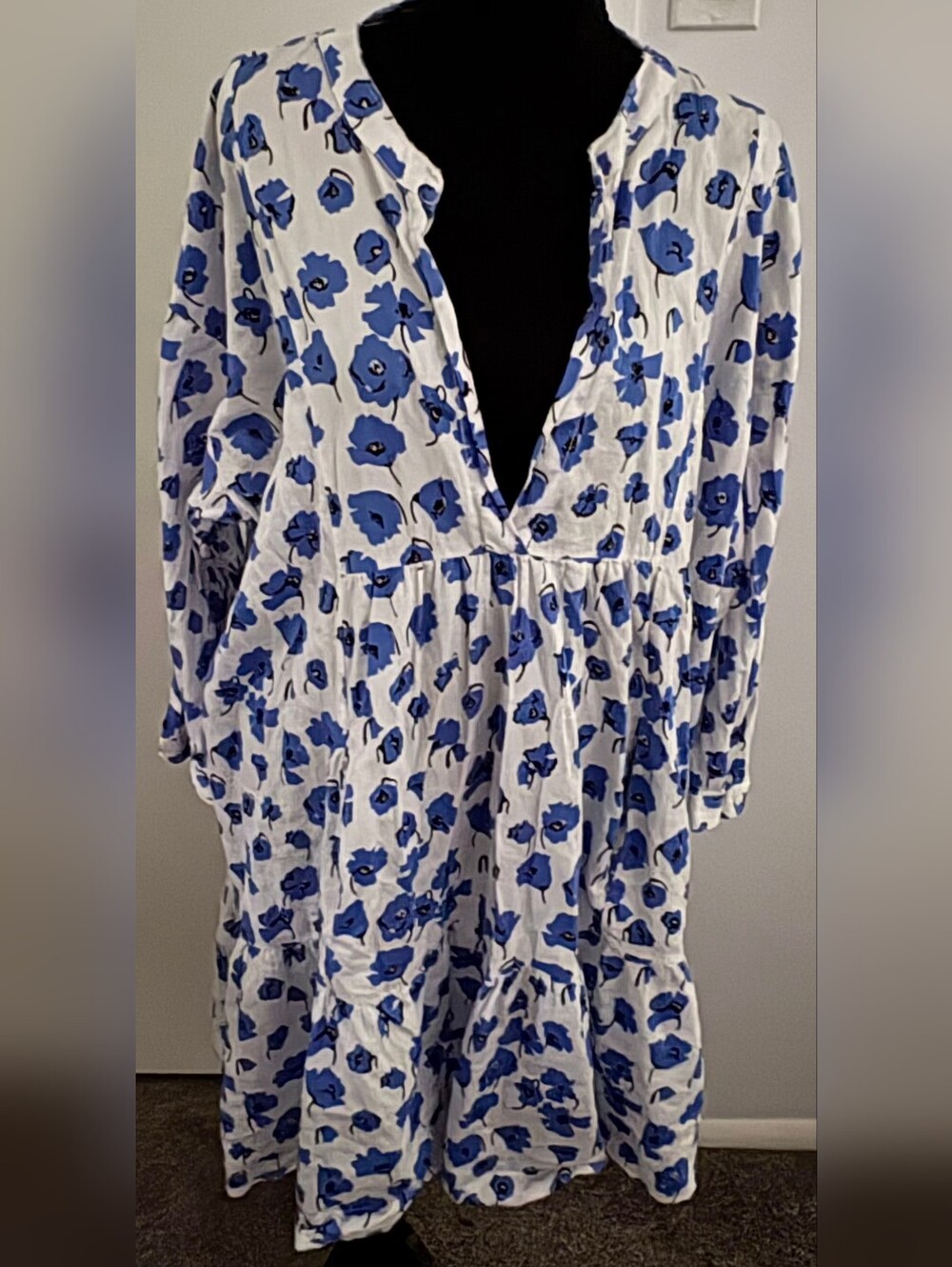 Zara White Dress with Blue Floral Print